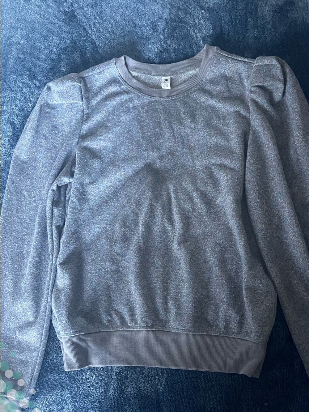 bp Light Heather Gray Crewneck Sweatshirt with Puff Shoulders
